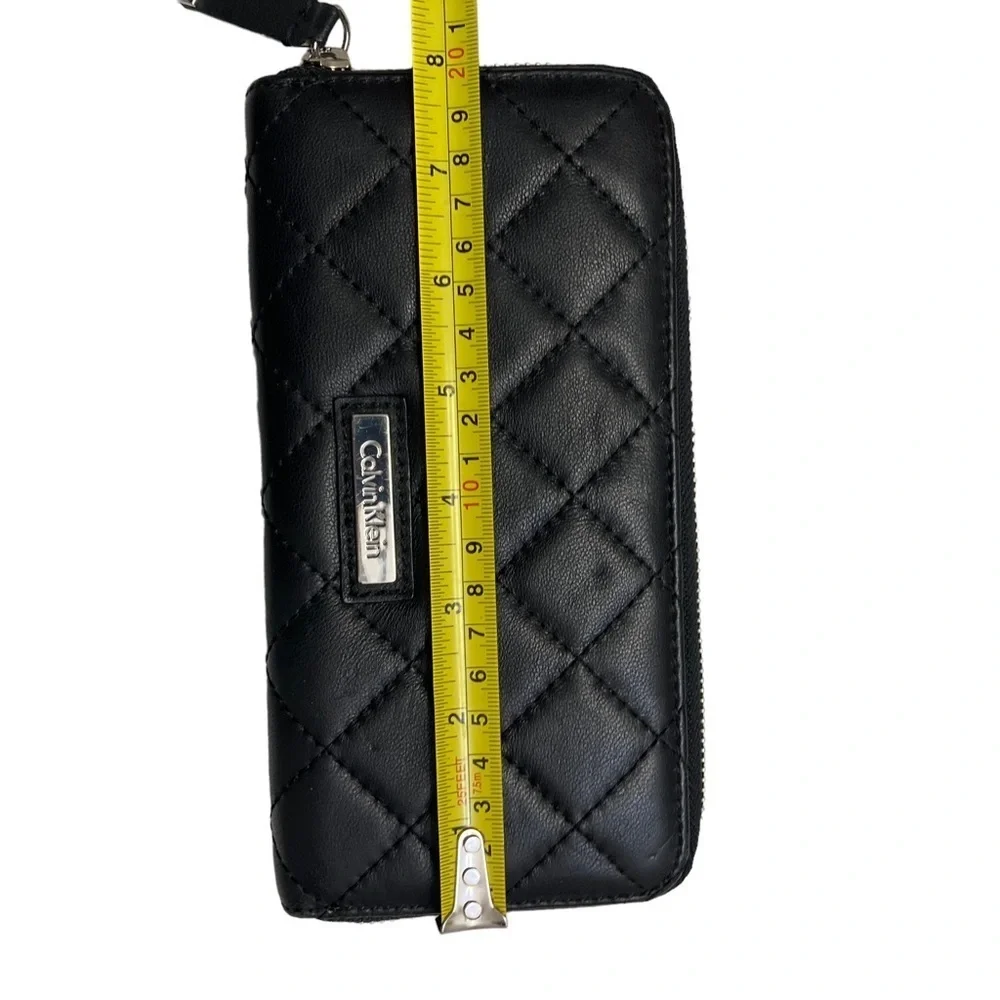 Calvin Klein black leather quilted zipper wallet